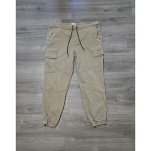 Urban Pipeline Men's Large Cargo Joggers Pants Tan Stretch Drawstring Waist